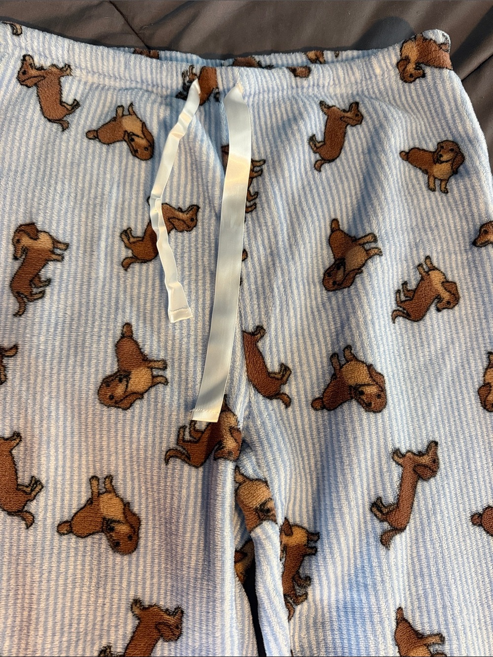 Women light blue and White & Brown Dog Print Pajama Pants fits like Large